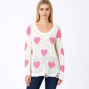 2/$30 143 Story All Over Heart Valentine Sweater White Small #A0269 TRB2
